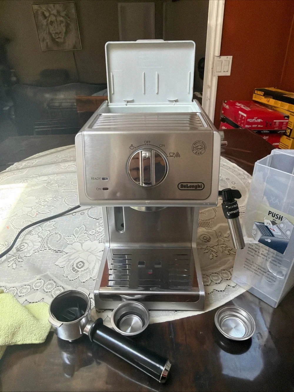 DeLonghi Stainless Steel Espresso , Cappuccino Machine with Portafilter - Silver